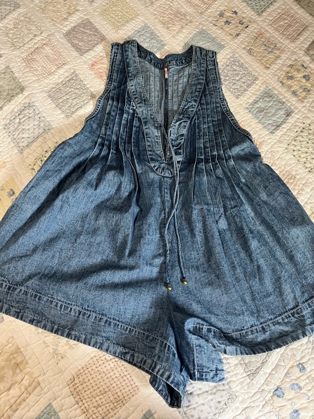 Free People Indigo Denim Pintuck Romper